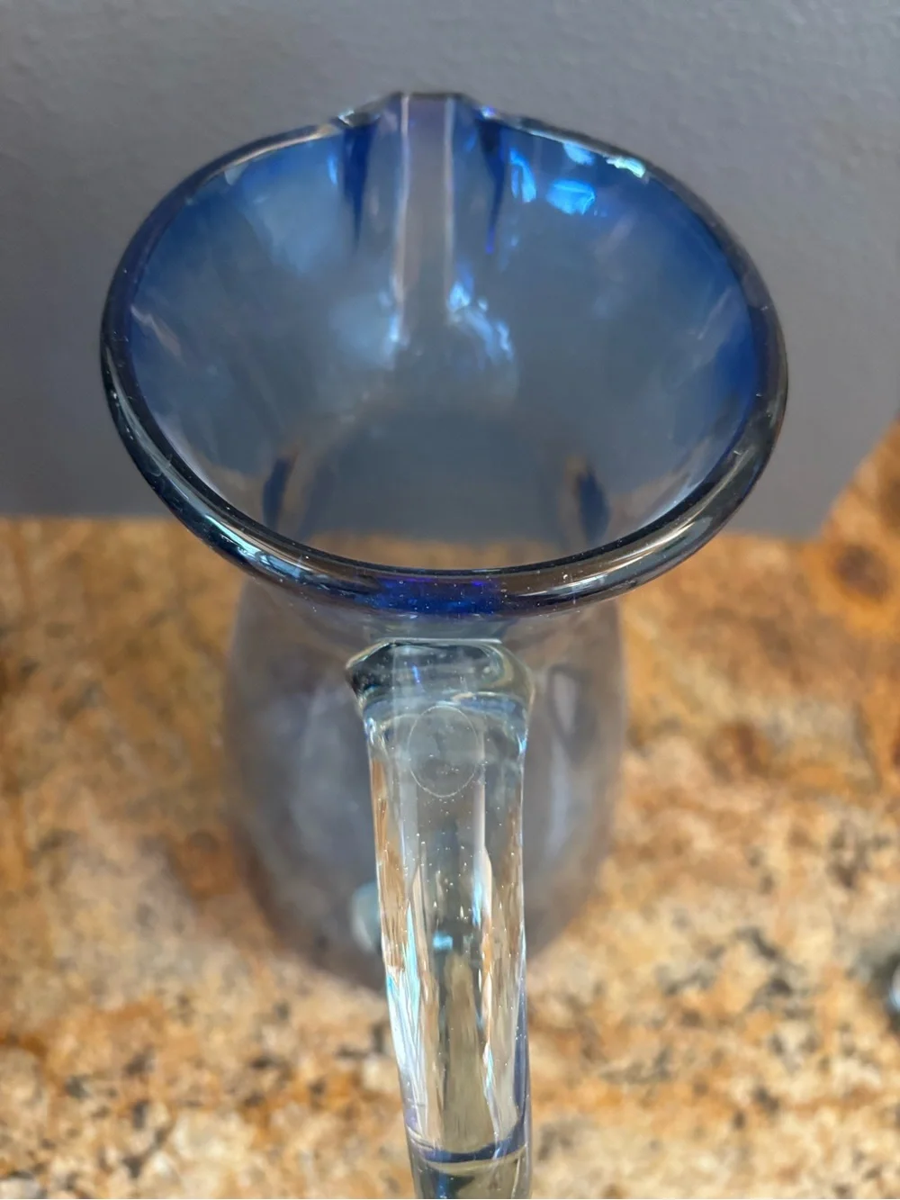 Pottery Barn Handcrafted Recycled Glass Drink Pitcher Blue NWOT